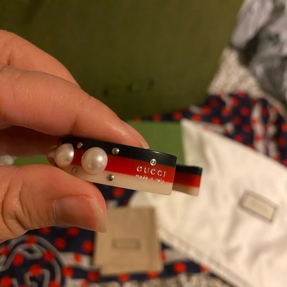 GUCCI Sylvie Web BRACELET Vintage PEARL Stud BEE Logo Italy S - Picture 5 of 11
